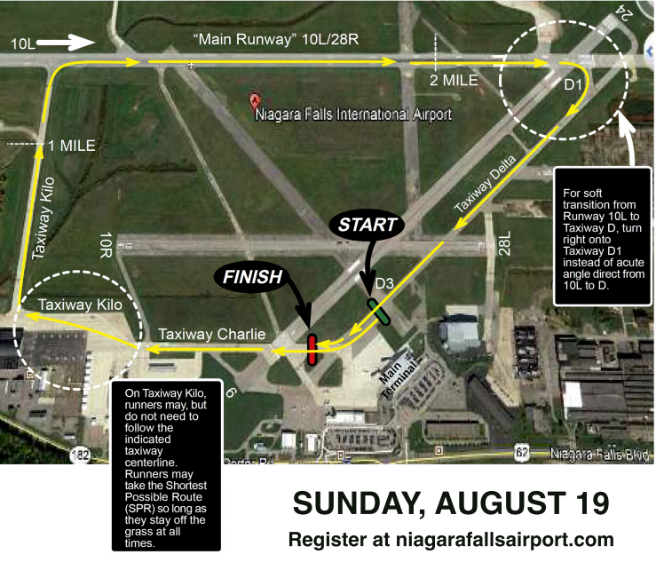 A map of the Calspan Run the Runway 5K. 